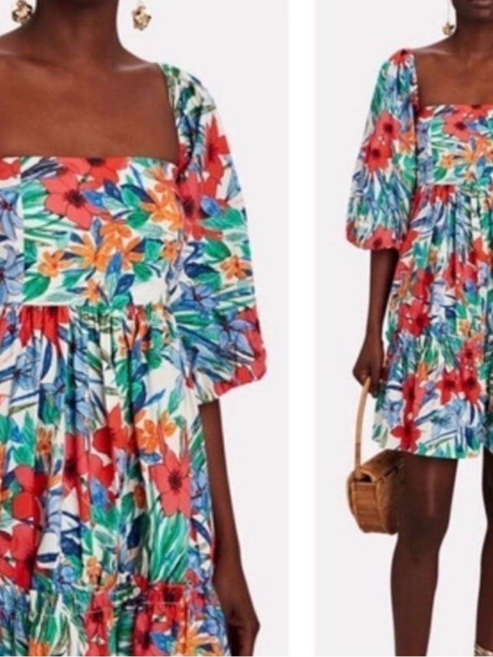 Cara Cara Floral Shirred Bodice Mini Dress - Red, Blue, Green
